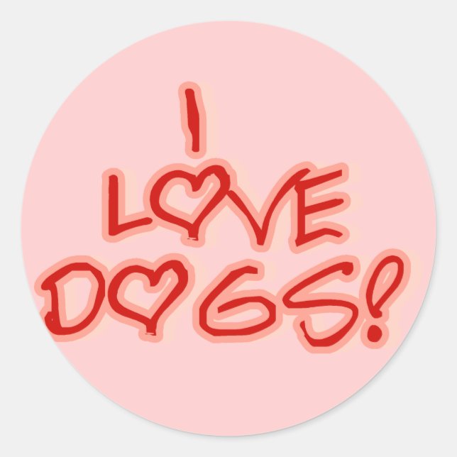 Hearts I Love Dogs Tshirts and Gifts Classic Round Sticker (Front)