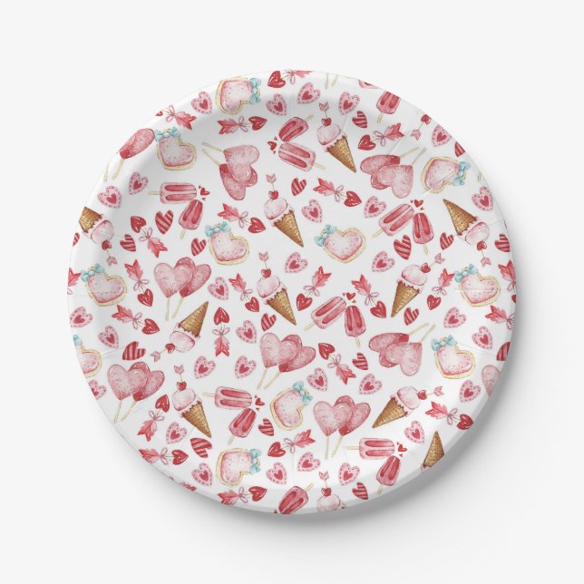 Hearts ice cream watercolour party plate (Front)