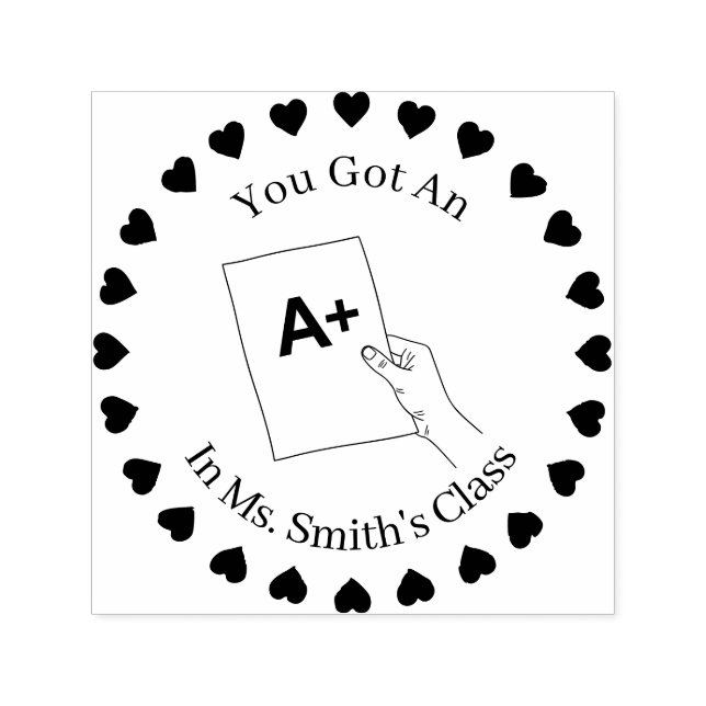 Hearts in a Circle, Teachers hand A+ Self-inking Stamp (Design)