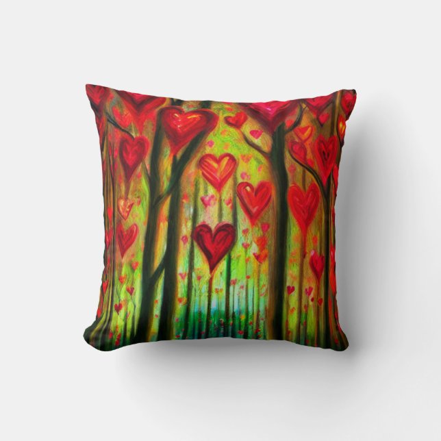 Hearts in a Forest Throw Pillow (Front)