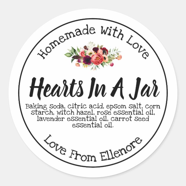 Hearts In A Jar Bath Bomb Classic Round Sticker (Front)