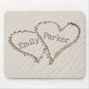 Hearts in Beach Sand Mouse Pad
