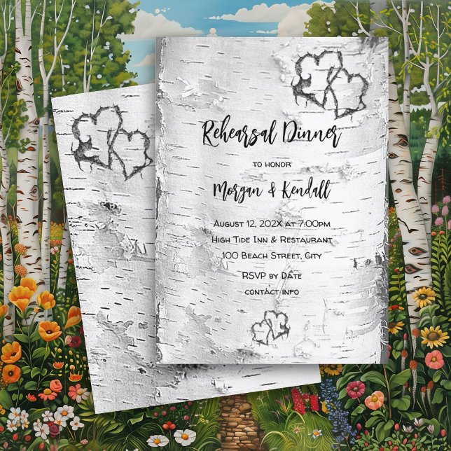 Hearts in Birch Tree Rehearsal Dinner Invitation (Creator Uploaded)