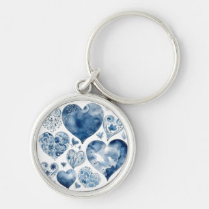 Hearts in Delft Blue Key Ring