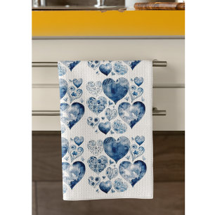 Hearts in Delft Blue  Tea Towel
