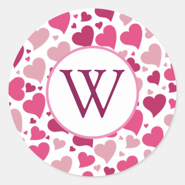 Hearts in Heart Monogram Round Sticker (Front)