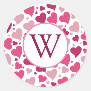 Hearts in Heart Monogram Round Sticker
