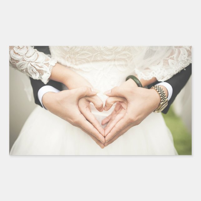 Hearts in Our Hands Wedding Rectangular Sticker (Front)
