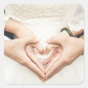 Hearts in Our Hands Wedding Square Sticker