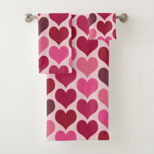 Hearts in Pink and Red Bath Towel Set