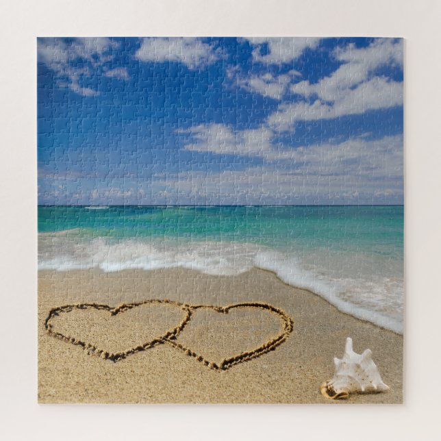 Hearts In Sand Beach Jigsaw Puzzle (Vertical)