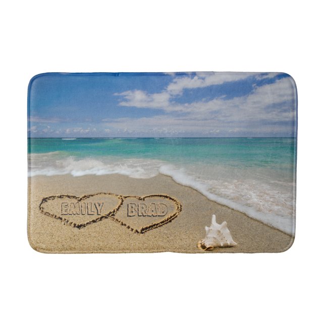 Hearts In Sand Beach Theme Bathroom Mat (Front)