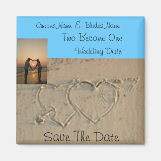 Hearts in Sand Romantic photo save the date magnet