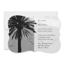 Hearts in sand tropical beach wedding invitations