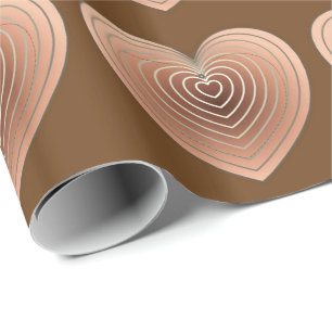 Hearts in shades of brown, chocolate background wrapping paper