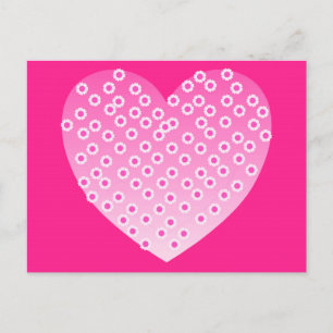 Hearts in shades of soft pink - fuchsia background postcard