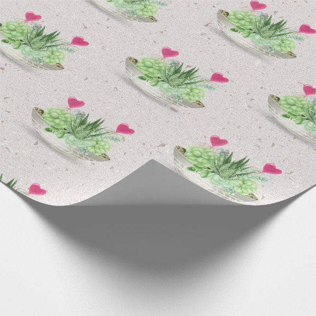 Hearts in Succulent Plant on Terrazzo Wrapping Paper (Corner)