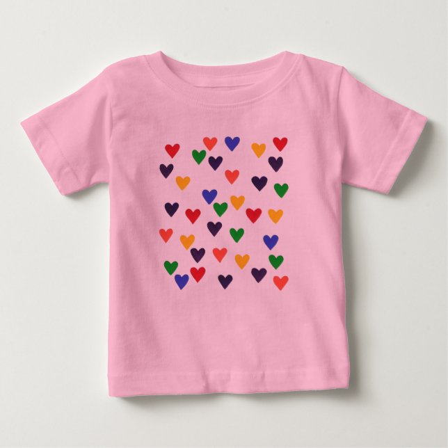 Hearts in the Colours of the Rainbow tshirts (Front)