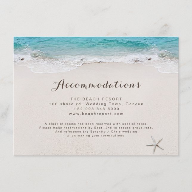 Hearts in the sand beach accommodations enclosure card (Front)