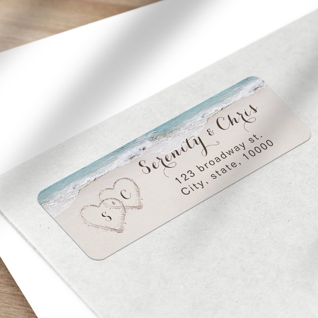 Hearts in the sand beach return address label (Hearts in the sand beach return address label)
