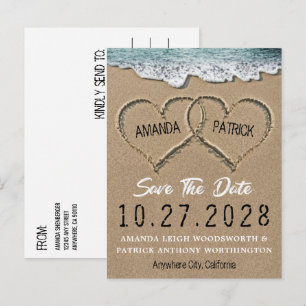 Hearts in the Sand Beach Shore Save The Date Cards