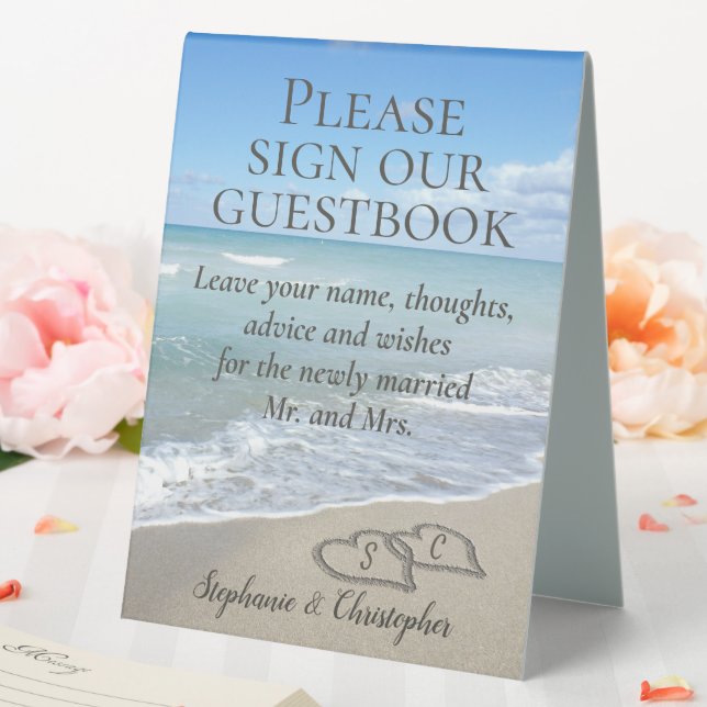 Hearts in the Sand Beach Wedding Guestbook Sign (In SItu (Wedding))
