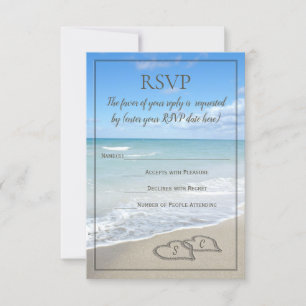 Hearts in the Sand Beach Wedding Monogram RSVP Card