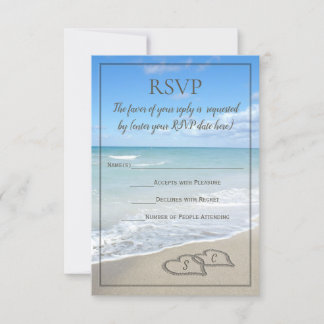 Hearts in the Sand Beach Wedding Monogram RSVP Card