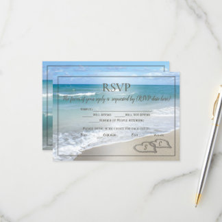 Hearts in the Sand Beach Wedding Monogram RSVP Card