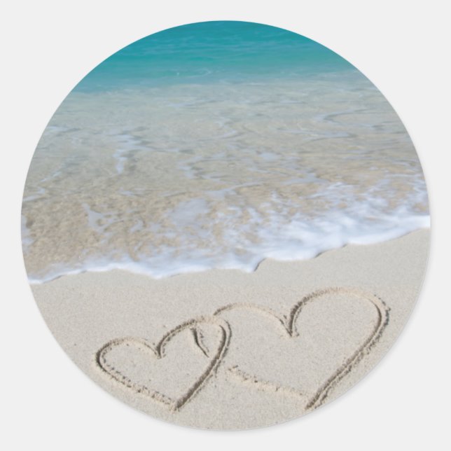 Hearts in the Sand Classic Round Sticker (Front)
