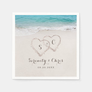 Hearts in the sand destination beach wedding napkin