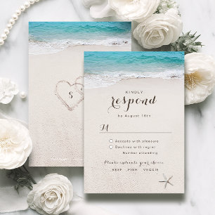 Hearts in the sand destination beach wedding RSVP card