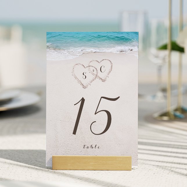 Hearts in the sand destination beach wedding table number (Hearts in the sand destination beach wedding table number)