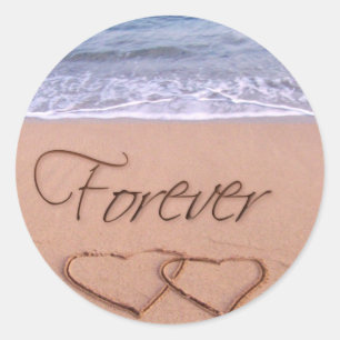Hearts in the sand forever classic round sticker