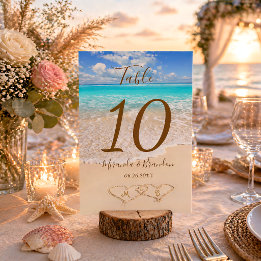 Hearts in the Sand Tropical Beach Wedding Table Number