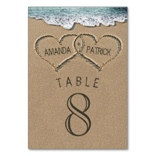 Hearts in the Sand Wedding Table Number Cards
