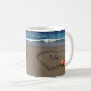 Hearts in the Sand with your Text Mug