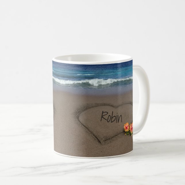 Hearts in the Sand with your Text Mug (Front Right)