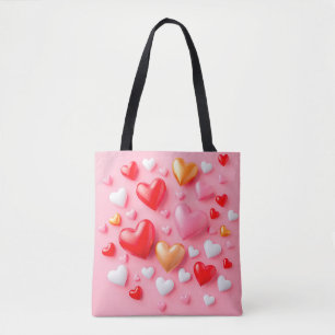 Hearts in various sizes and colours tote bag