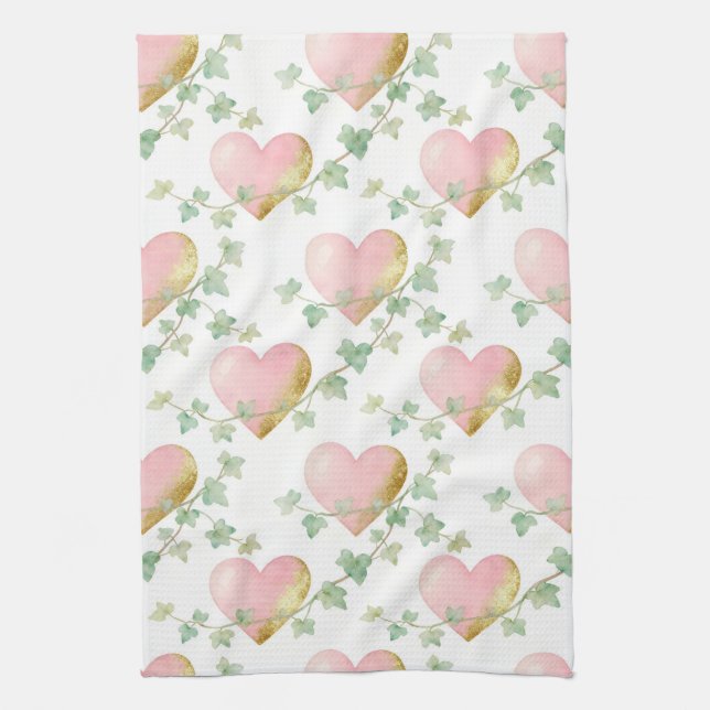 Hearts Intertwined with Ivy Tea Towel (Vertical)