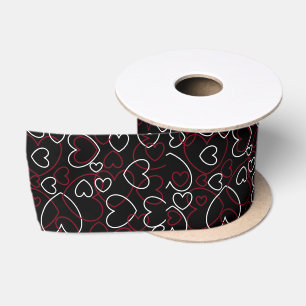 Hearts Jumble Red White Black Elegant Chic Design Satin Ribbon
