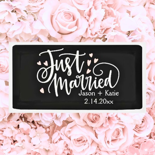 HEARTS Just Married Script Names Wedding Day Banner (Creator Uploaded)