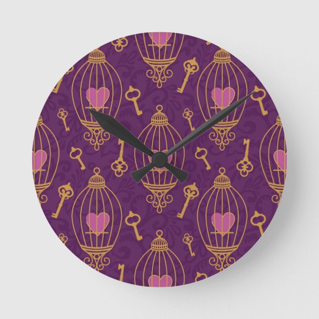 Hearts-keys-pattern Round Clock (Front)