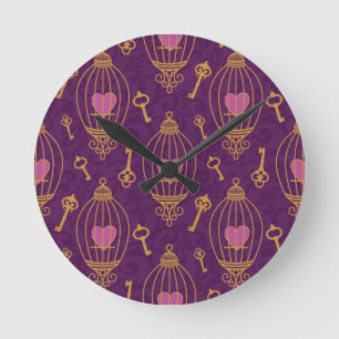 Hearts-keys-pattern Round Clock