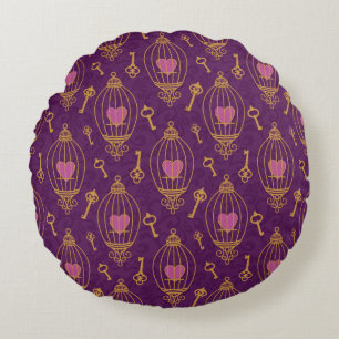 Hearts-keys-pattern Round Cushion