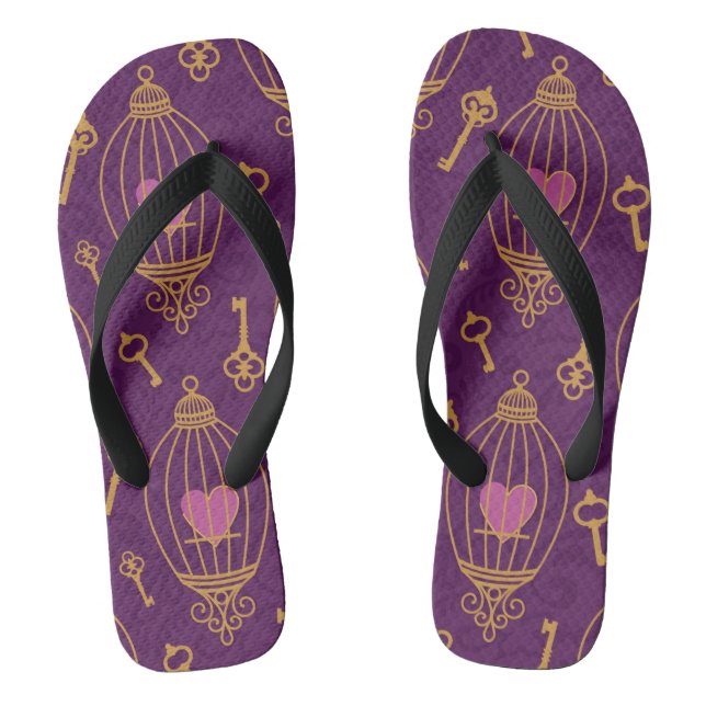 Hearts-keys-pattern Thongs (Footbed)