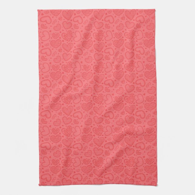 Hearts Kitchen Towel Red (Vertical)