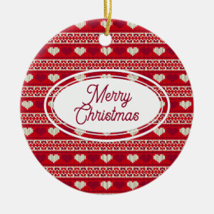 Hearts knitting seamless pattern 1 + your ideas ceramic ornament