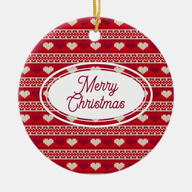 Hearts knitting seamless pattern 1 + your ideas ceramic ornament (Front)
