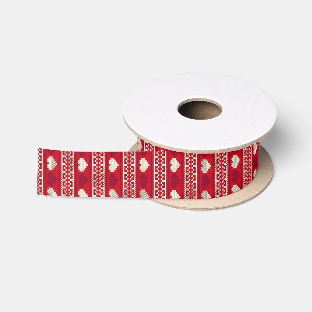 Hearts knitting seamless pattern 1 + your ideas satin ribbon (Spool)